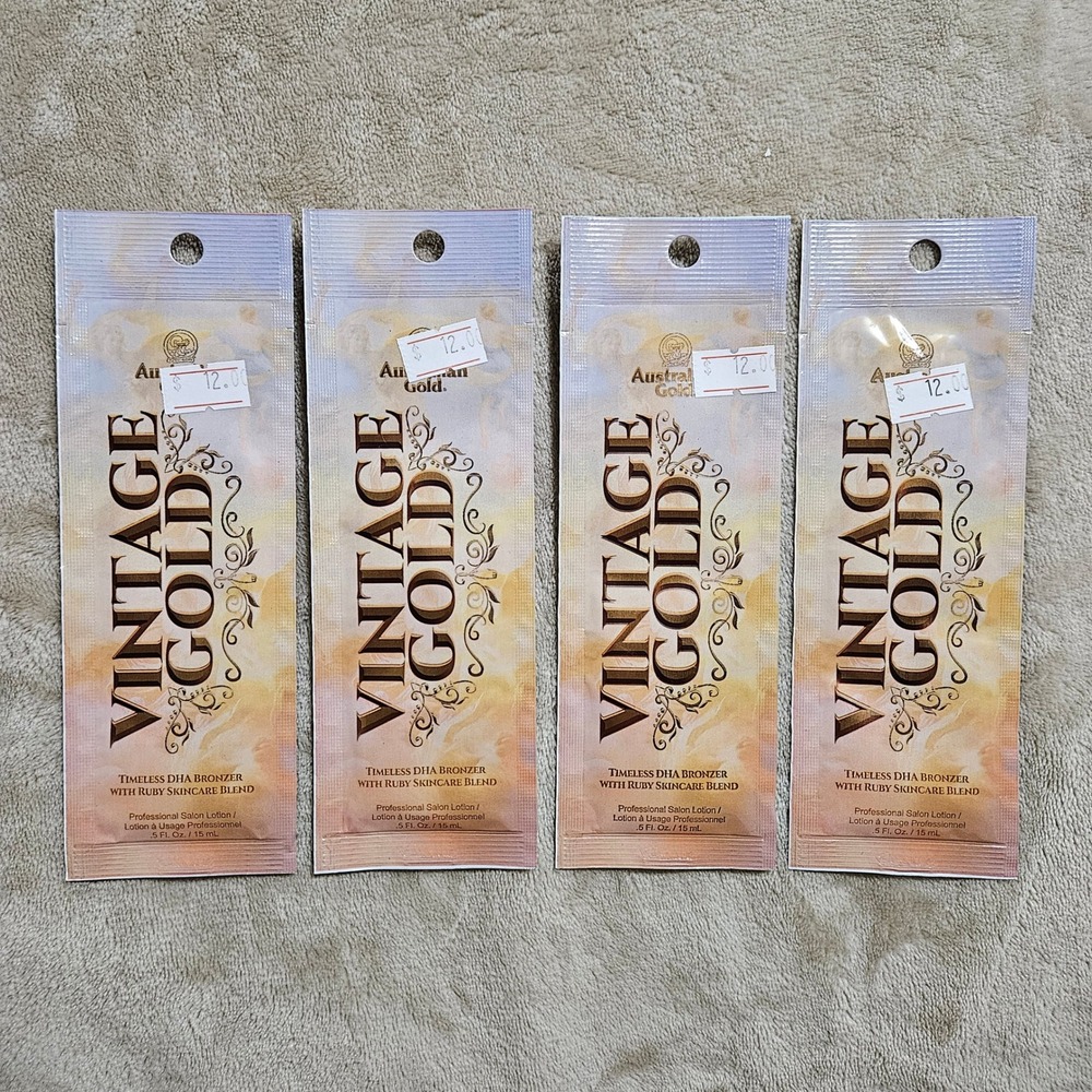Lot of 4 Australian Gold Vintage Gold Timeless DHA Bronzer Packets 0.5oz Each